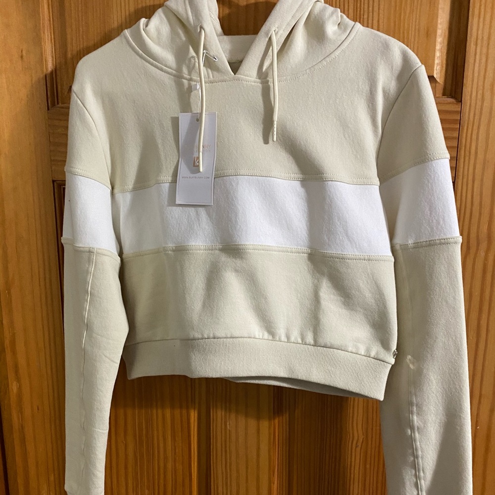 Buff bunny cropped, striped sweatshirt